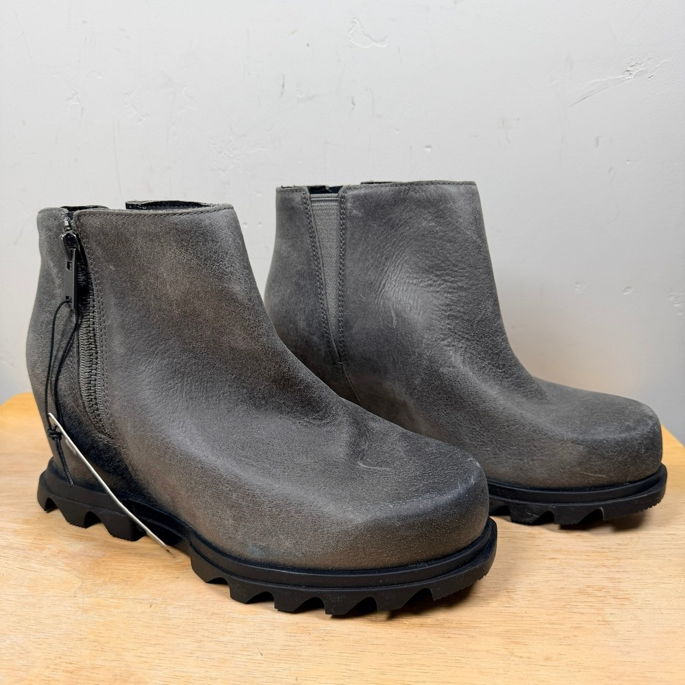Sorel Joan of Arctic Wedge II ZIp Boot Women 7.5W Grey Bootie Leather Wide Ankle